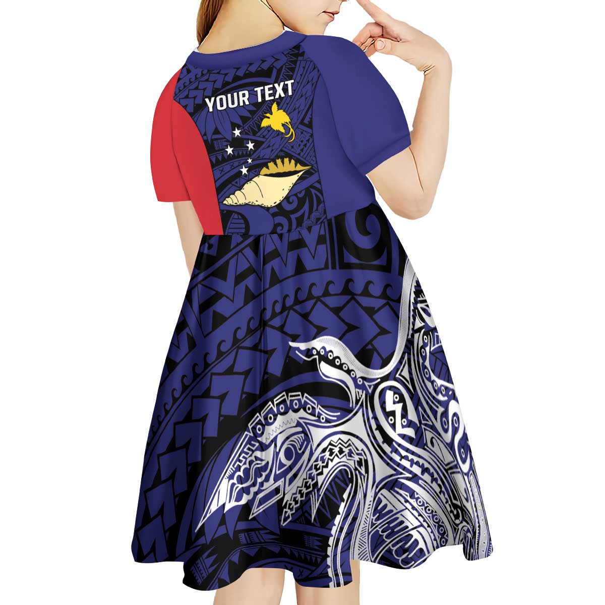 Personalised PNG West New Britain Province Kid Short Sleeve Dress Bird of Paradise Tattoo Flag Motif - Polynesian Pride