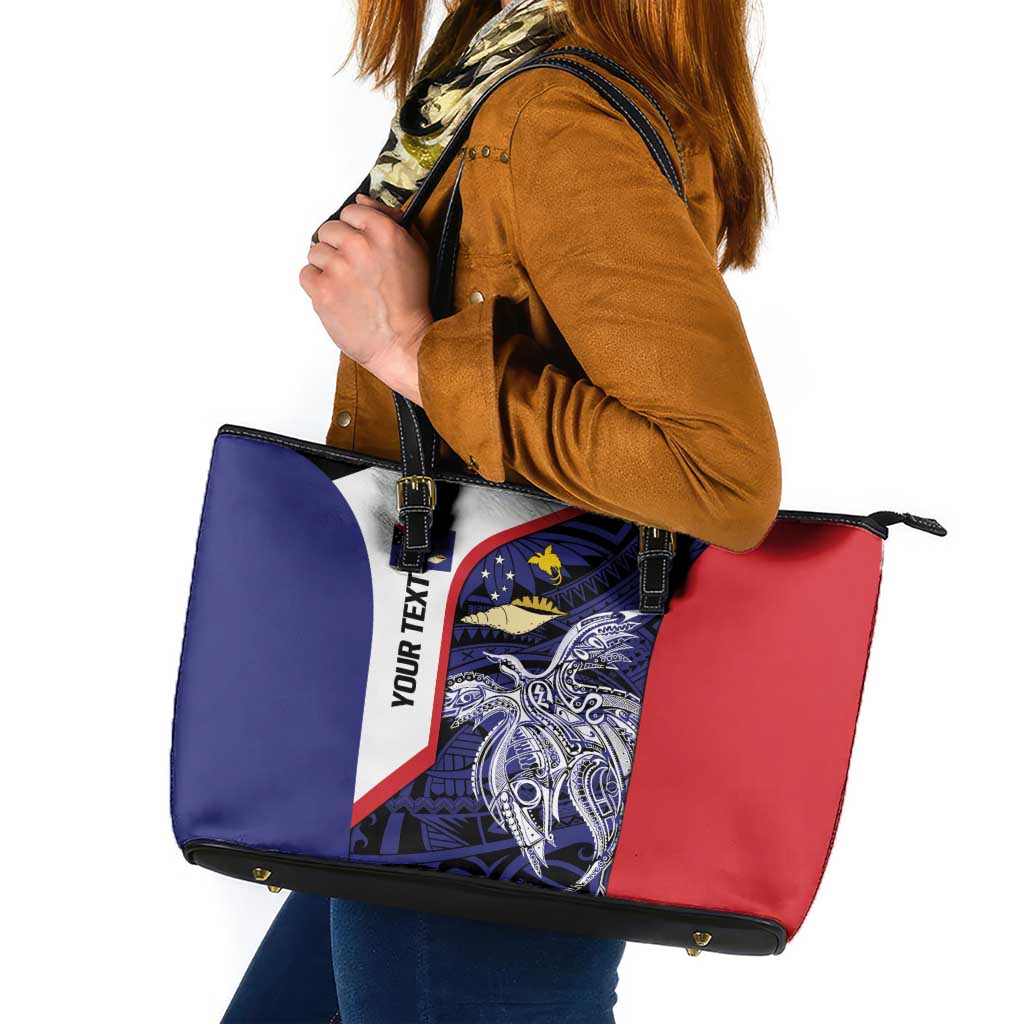 Personalised PNG West New Britain Province Leather Tote Bag Bird of Paradise Tattoo Flag Motif LT9 Blue - Polynesian Pride