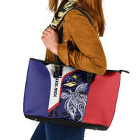Personalised PNG West New Britain Province Leather Tote Bag Bird of Paradise Tattoo Flag Motif LT9 Blue - Polynesian Pride