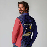 Personalised PNG West New Britain Province Long Sleeve Polo Shirt Bird of Paradise Tattoo Flag Motif - Polynesian Pride