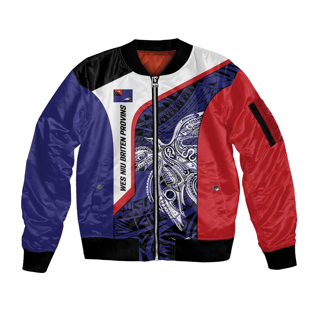 Personalised PNG West New Britain Province Sleeve Zip Bomber Jacket Bird of Paradise Tattoo Flag Motif LT9 Unisex Blue - Polynesian Pride