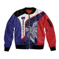 Personalised PNG West New Britain Province Sleeve Zip Bomber Jacket Bird of Paradise Tattoo Flag Motif LT9 Unisex Blue - Polynesian Pride