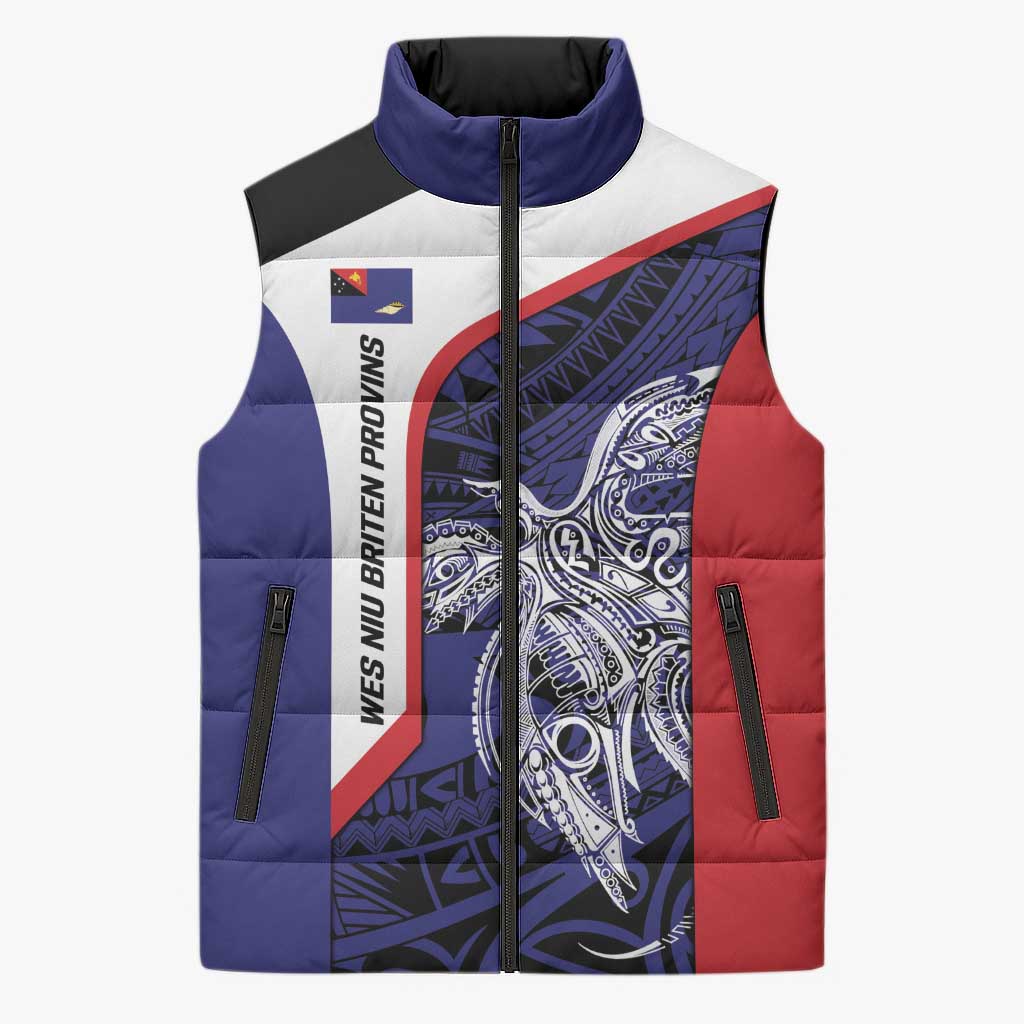 Personalised PNG West New Britain Province Sleeveless Puffer Jacket Bird of Paradise Tattoo Flag Motif - Polynesian Pride