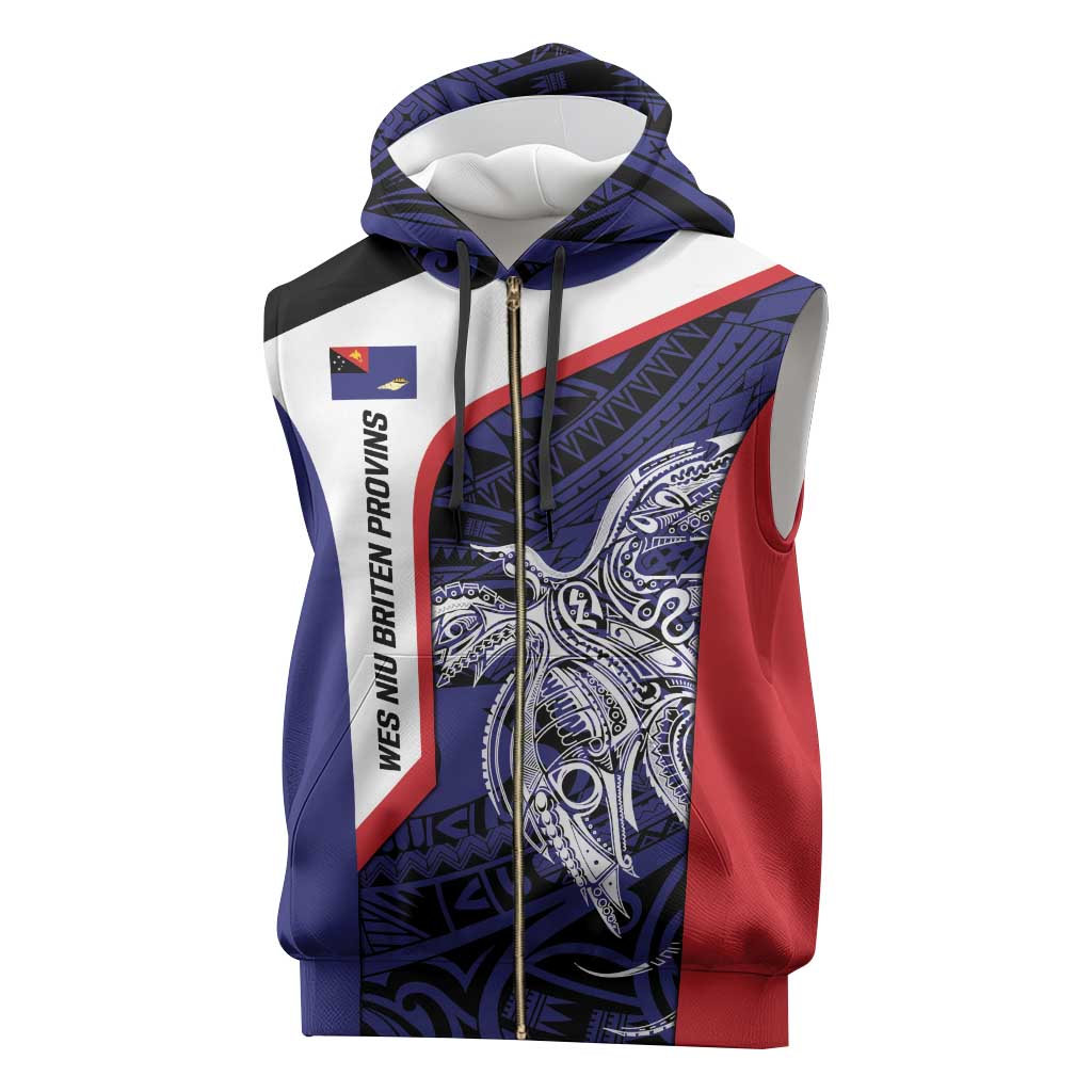 Personalised PNG West New Britain Province Sleeveless Zip Hoodie Bird of Paradise Tattoo Flag Motif - Polynesian Pride