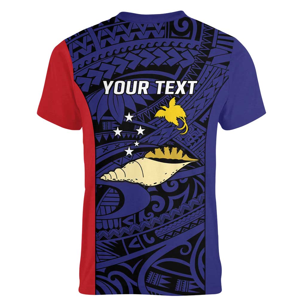 Personalised PNG West New Britain Province Women V-Neck T-Shirt Bird of Paradise Tattoo Flag Motif - Polynesian Pride