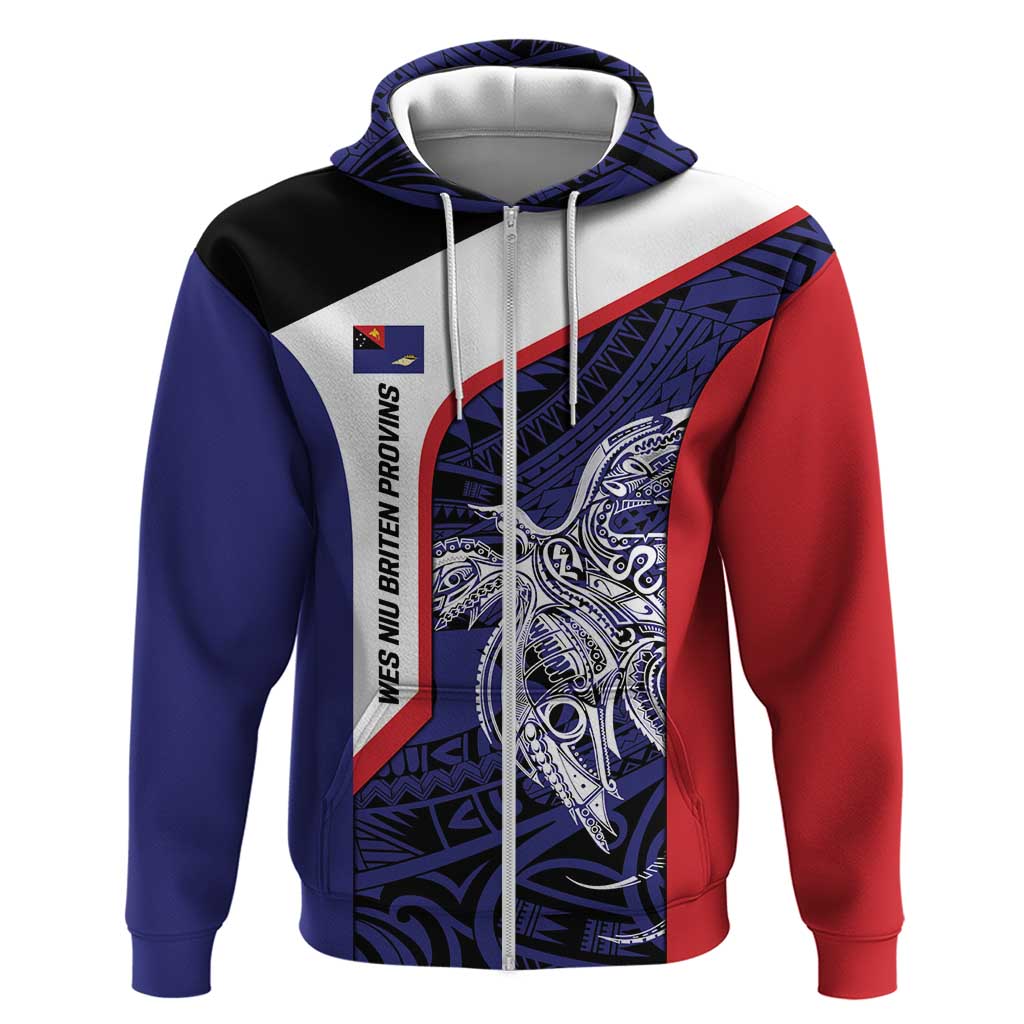 Personalised PNG West New Britain Province Zip Hoodie Bird of Paradise Tattoo Flag Motif - Polynesian Pride