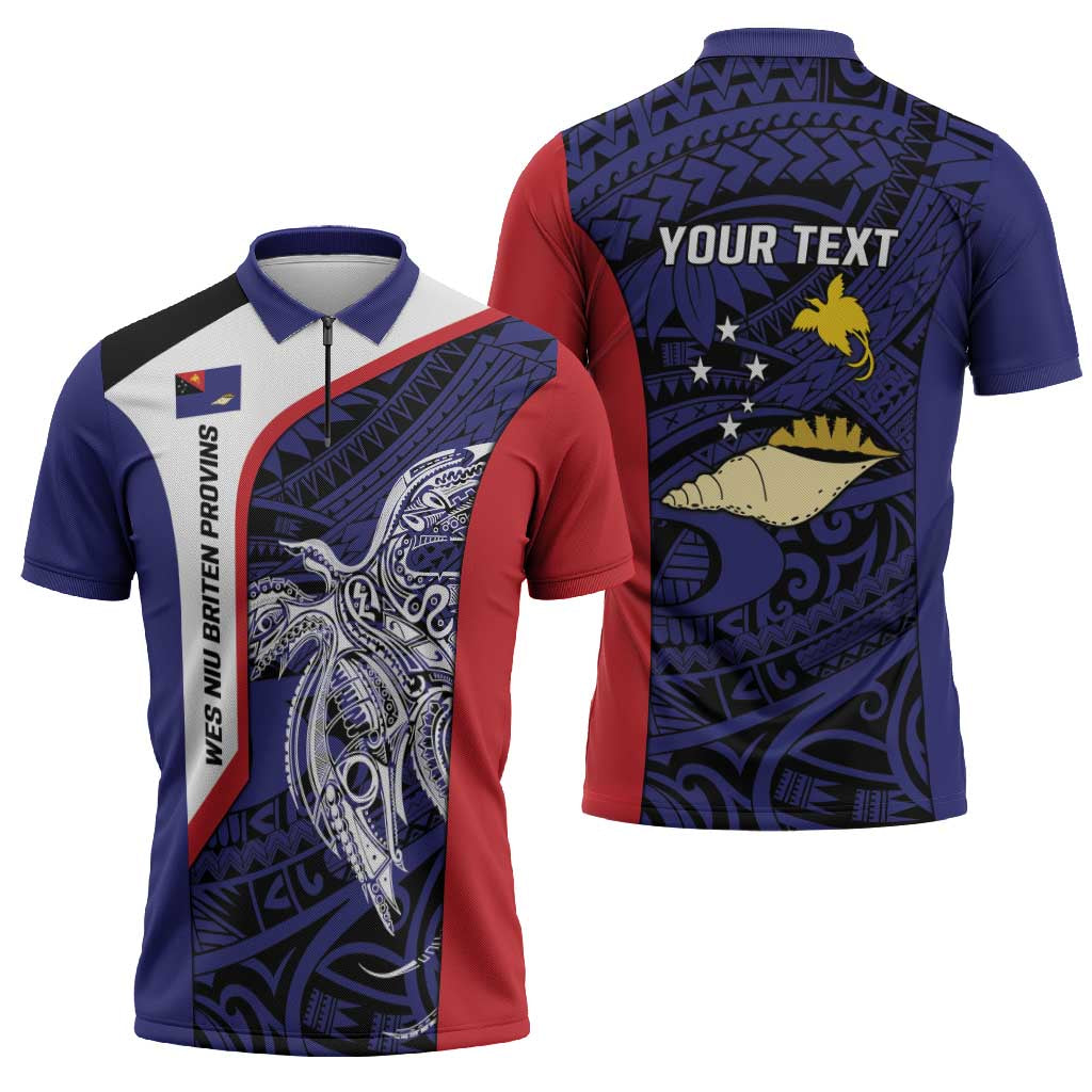 Personalised PNG West New Britain Province Zipper Polo Shirt Bird of Paradise Tattoo Flag Motif - Polynesian Pride