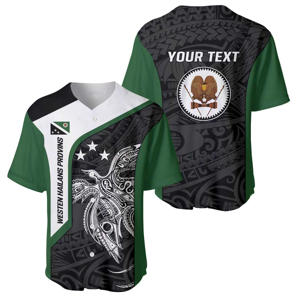 Personalised PNG Western Highlands Province Baseball Jersey Bird of Paradise Tattoo Flag Motif LT9 - Polynesian Pride