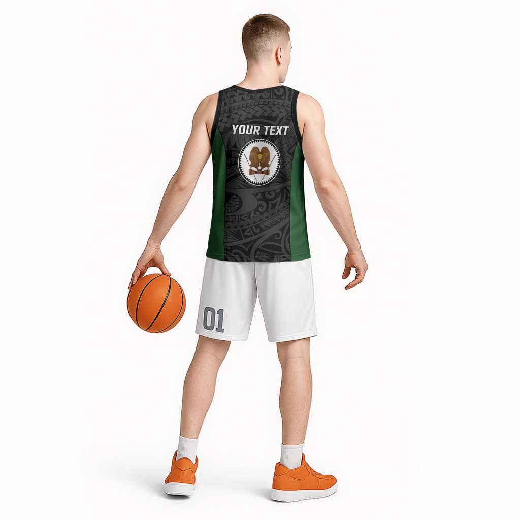 Personalised PNG Western Highlands Province Basketball Jersey Bird of Paradise Tattoo Flag Motif - Polynesian Pride