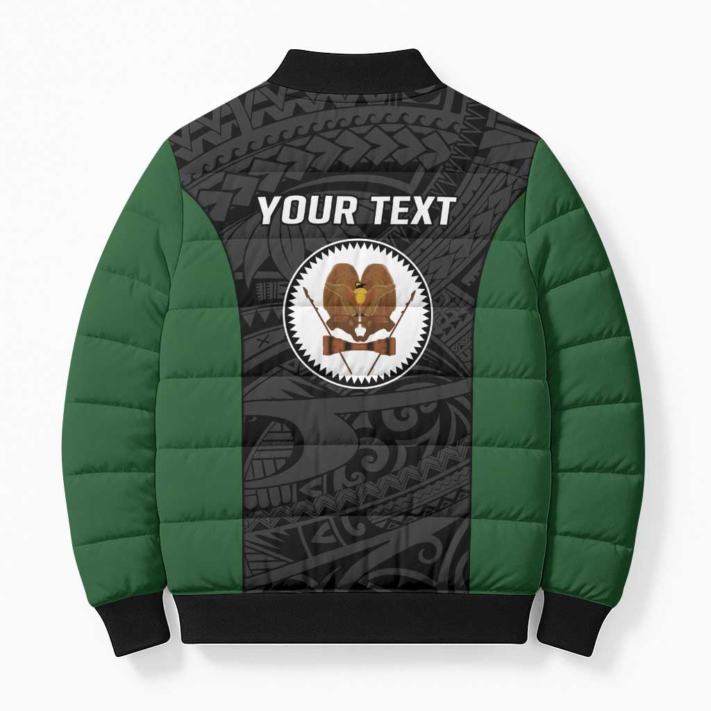 Personalised PNG Western Highlands Province Bomber Puffer Jacket Bird of Paradise Tattoo Flag Motif - Polynesian Pride