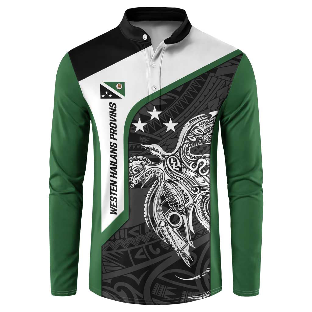 Personalised PNG Western Highlands Province Button Sweatshirt Bird of Paradise Tattoo Flag Motif - Polynesian Pride