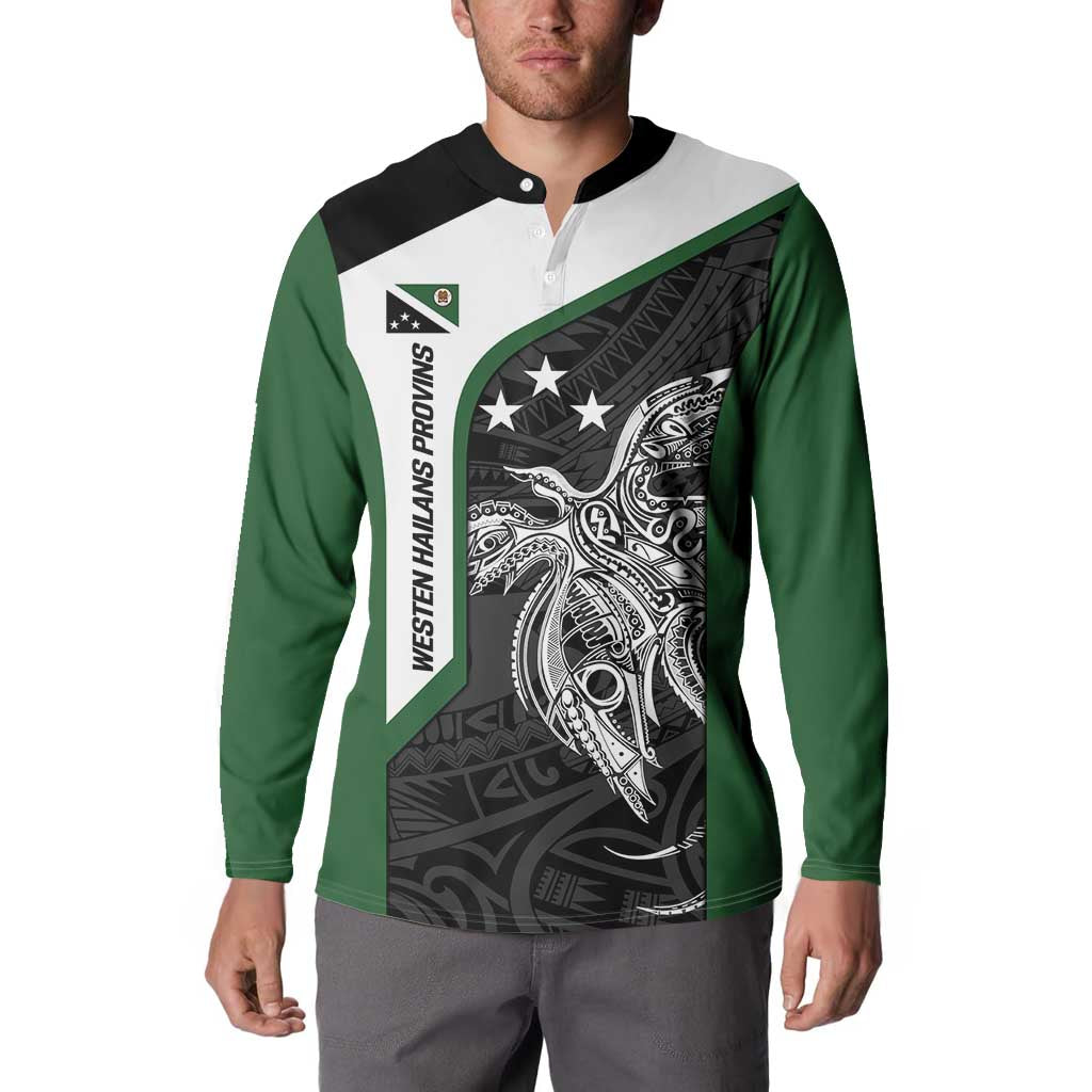 Personalised PNG Western Highlands Province Button Sweatshirt Bird of Paradise Tattoo Flag Motif - Polynesian Pride
