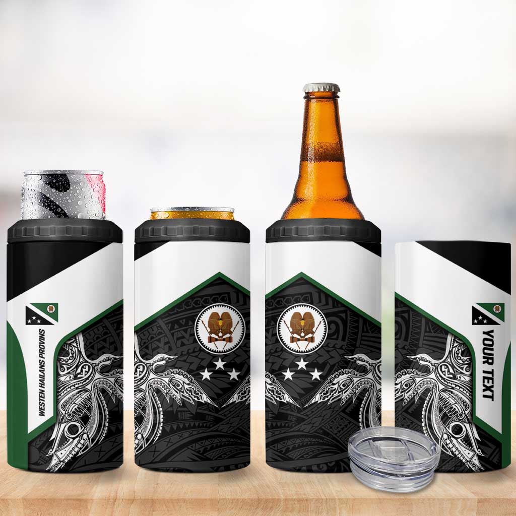 Personalised PNG Western Highlands Province 4 in 1 Can Cooler Tumbler Bird of Paradise Tattoo Flag Motif - Polynesian Pride