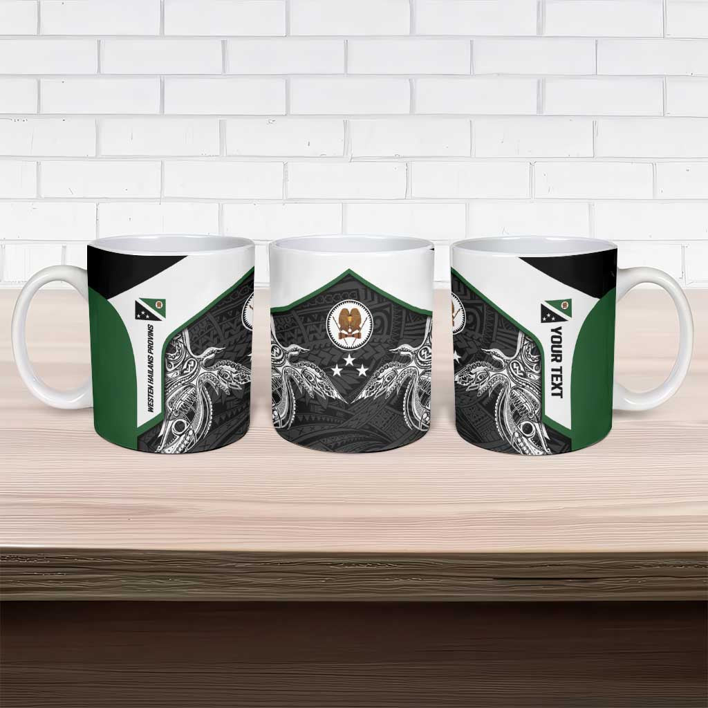 Personalised PNG Western Highlands Province Ceramic Mug Bird of Paradise Tattoo Flag Motif - Polynesian Pride