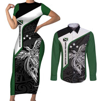 Personalised PNG Western Highlands Province Couples Matching Short Sleeve Bodycon Dress and Long Sleeve Button Shirt Bird of Paradise Tattoo Flag Motif - Polynesian Pride