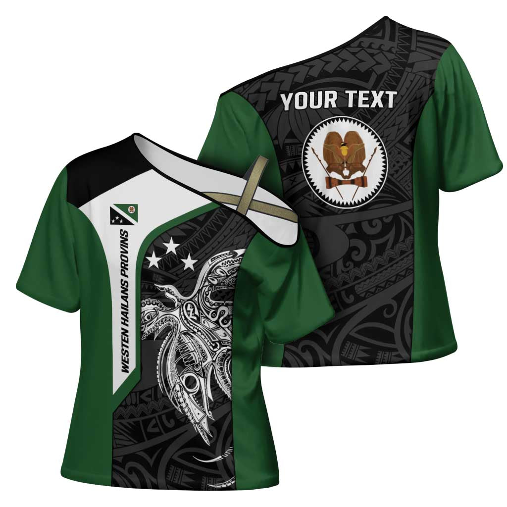 Personalised PNG Western Highlands Province Cross Shoulder Shirt Bird of Paradise Tattoo Flag Motif - Polynesian Pride
