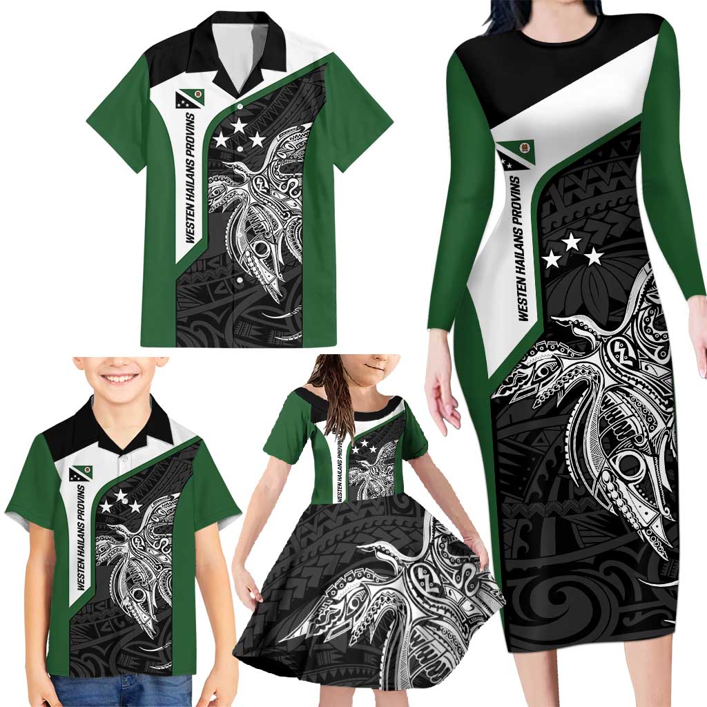 Personalised PNG Western Highlands Province Family Matching Long Sleeve Bodycon Dress and Hawaiian Shirt Bird of Paradise Tattoo Flag Motif LT9 - Polynesian Pride
