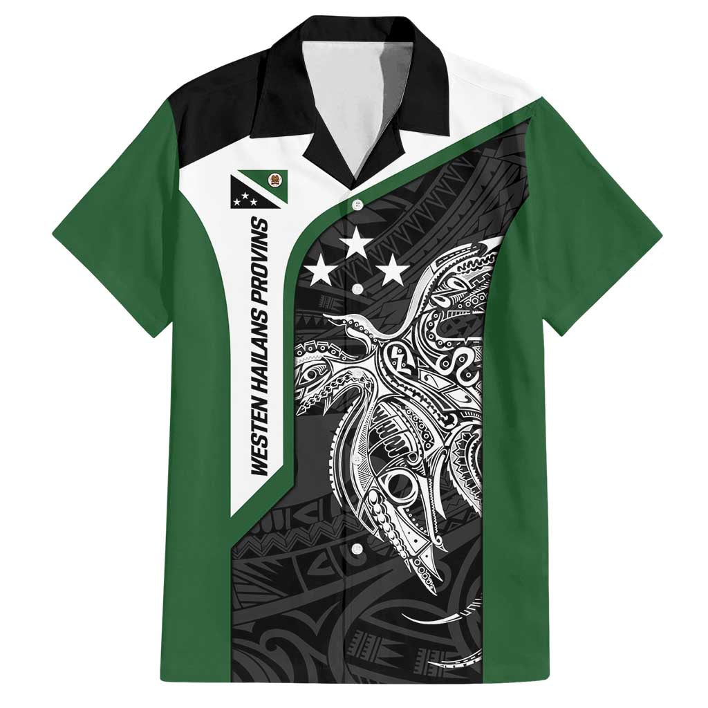 Personalised PNG Western Highlands Province Family Matching Long Sleeve Bodycon Dress and Hawaiian Shirt Bird of Paradise Tattoo Flag Motif LT9 Dad's Shirt - Short Sleeve Green - Polynesian Pride