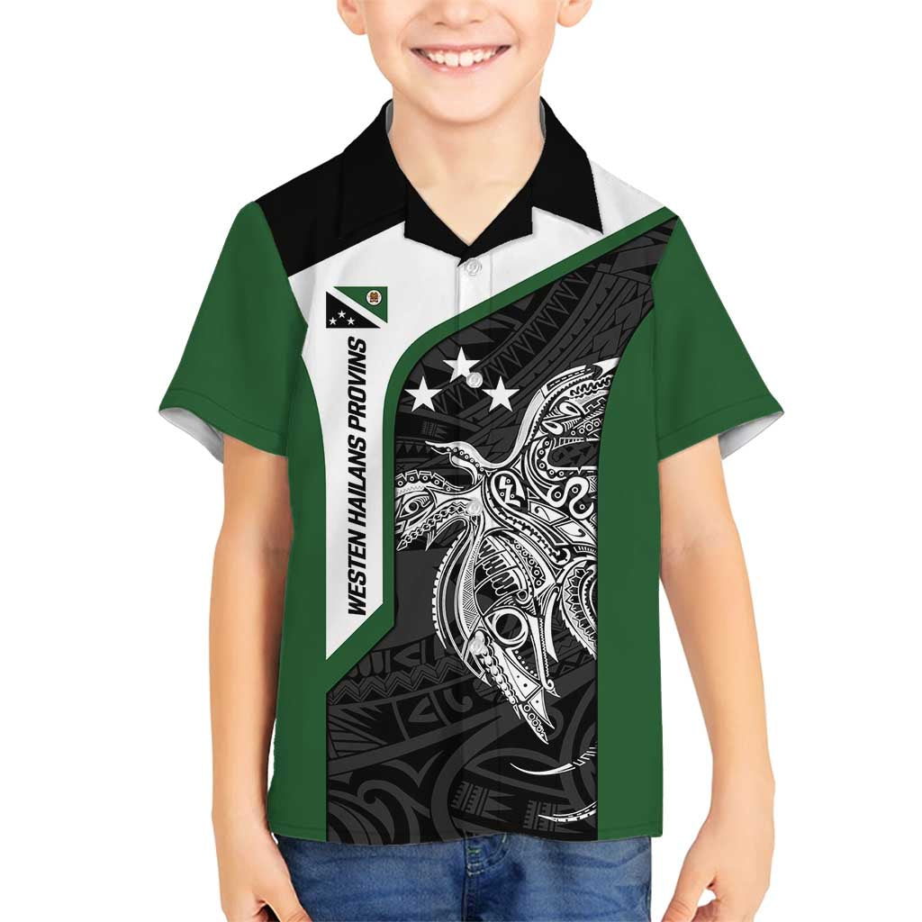 Personalised PNG Western Highlands Province Family Matching Long Sleeve Bodycon Dress and Hawaiian Shirt Bird of Paradise Tattoo Flag Motif LT9 Son's Shirt Green - Polynesian Pride