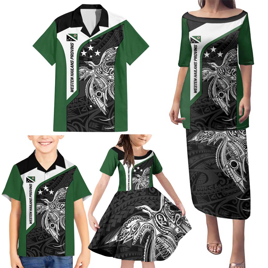 Personalised PNG Western Highlands Province Family Matching Puletasi and Hawaiian Shirt Bird of Paradise Tattoo Flag Motif - Polynesian Pride