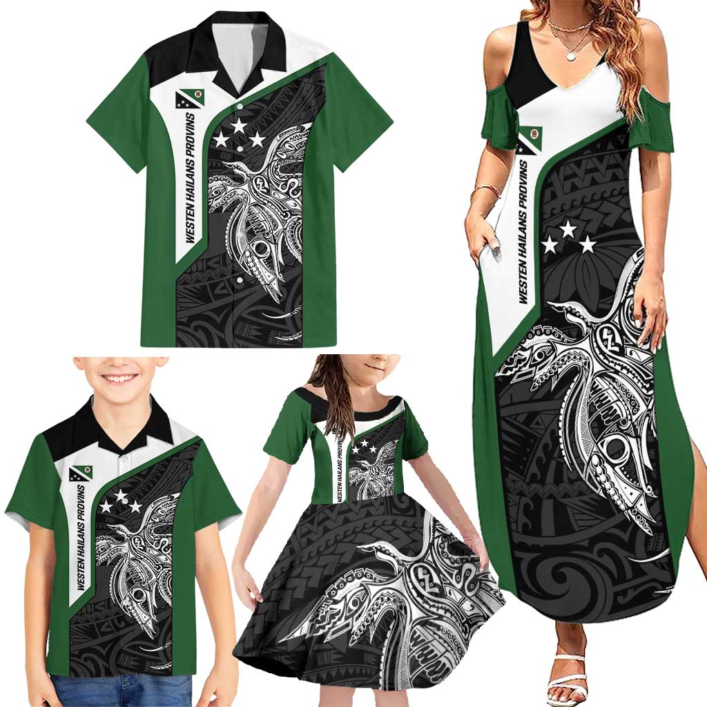 Personalised PNG Western Highlands Province Family Matching Summer Maxi Dress and Hawaiian Shirt Bird of Paradise Tattoo Flag Motif - Polynesian Pride