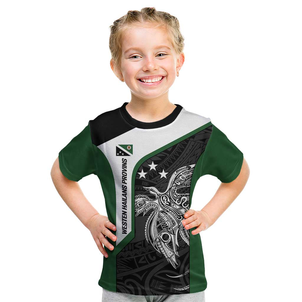 Personalised PNG Western Highlands Province Kid T Shirt Bird of Paradise Tattoo Flag Motif - Polynesian Pride