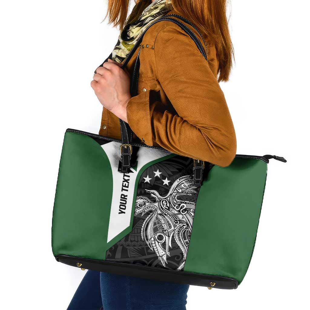 Personalised PNG Western Highlands Province Leather Tote Bag Bird of Paradise Tattoo Flag Motif LT9 Green - Polynesian Pride