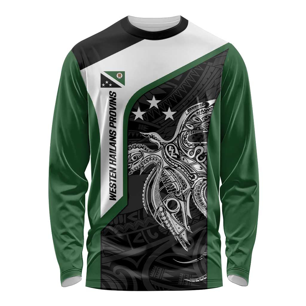 Personalised PNG Western Highlands Province Long Sleeve Shirt Bird of Paradise Tattoo Flag Motif - Polynesian Pride