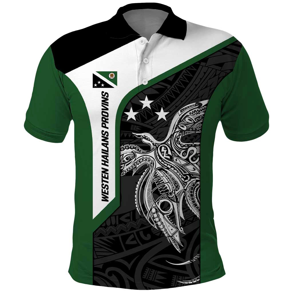 Personalised PNG Western Highlands Province Polo Shirt Bird of Paradise Tattoo Flag Motif - Polynesian Pride