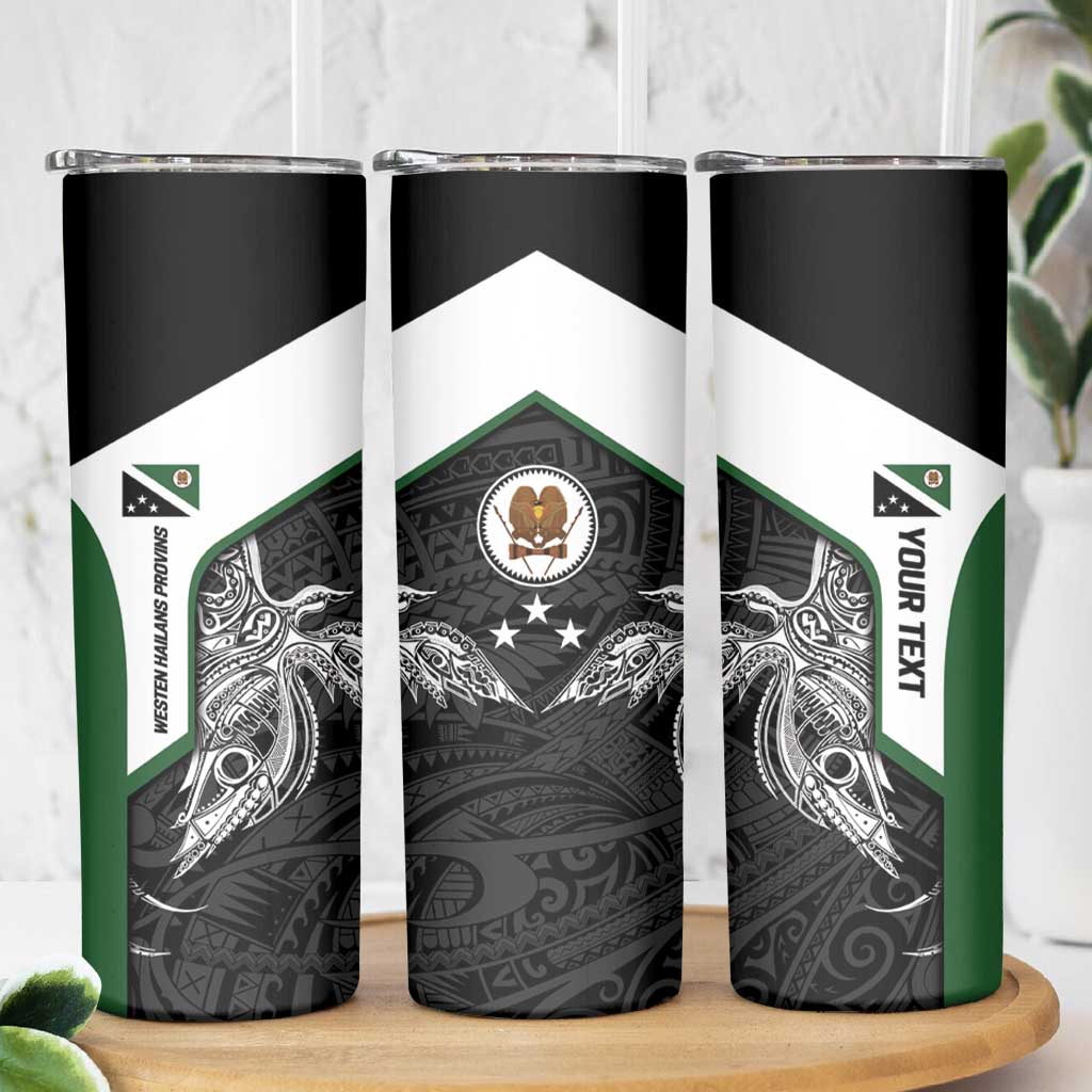 Personalised PNG Western Highlands Province Skinny Tumbler Bird of Paradise Tattoo Flag Motif - Polynesian Pride