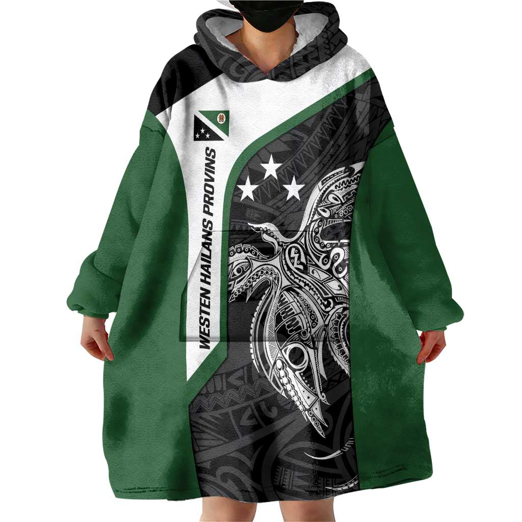 Personalised PNG Western Highlands Province Wearable Blanket Hoodie Bird of Paradise Tattoo Flag Motif - Polynesian Pride