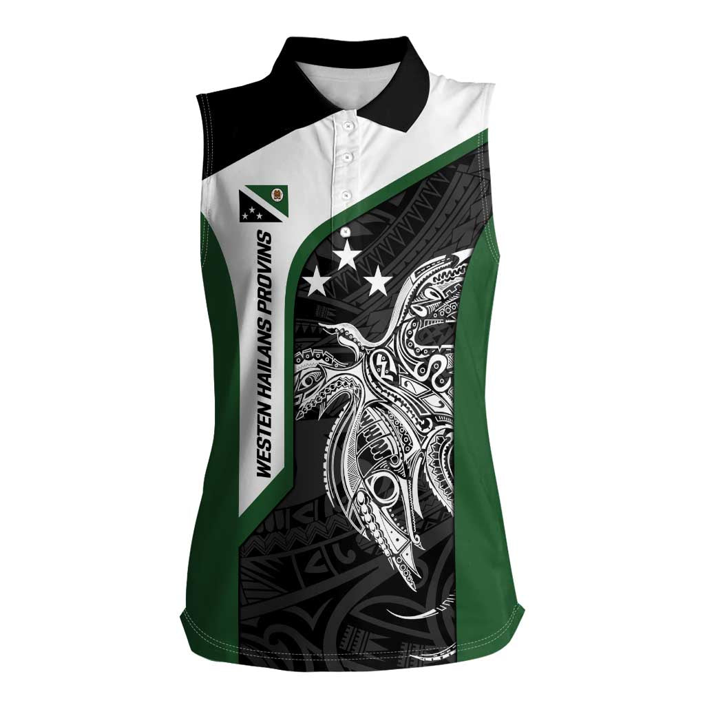 Personalised PNG Western Highlands Province Women Sleeveless Polo Shirt Bird of Paradise Tattoo Flag Motif - Polynesian Pride