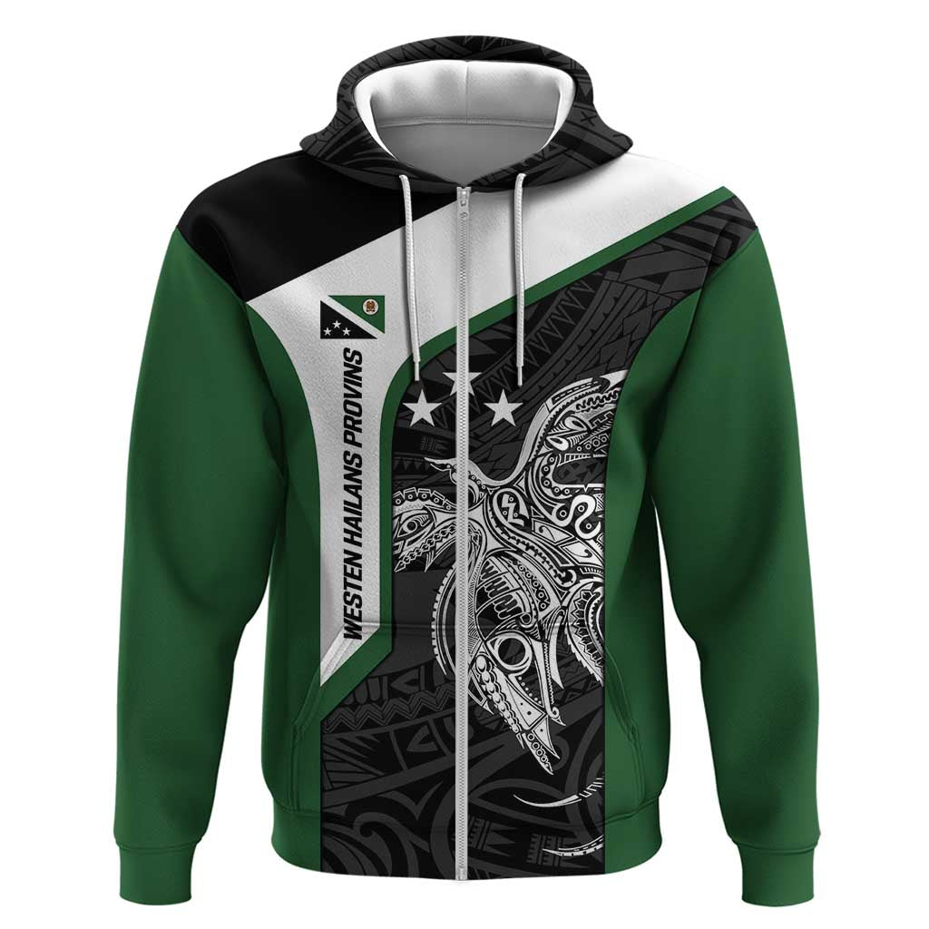 Personalised PNG Western Highlands Province Zip Hoodie Bird of Paradise Tattoo Flag Motif LT9 Zip Hoodie Green - Polynesian Pride