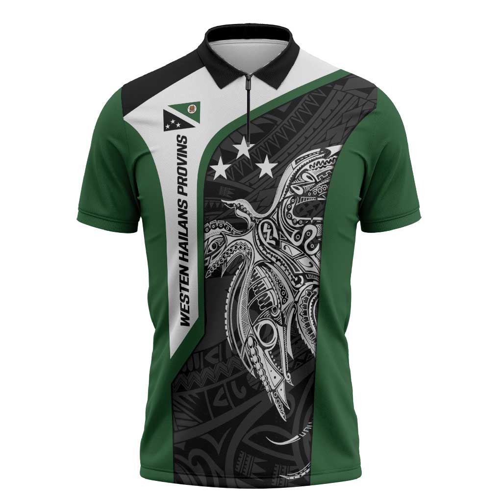 Personalised PNG Western Highlands Province Zipper Polo Shirt Bird of Paradise Tattoo Flag Motif - Polynesian Pride