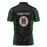 Personalised PNG Western Highlands Province Zipper Polo Shirt Bird of Paradise Tattoo Flag Motif - Polynesian Pride