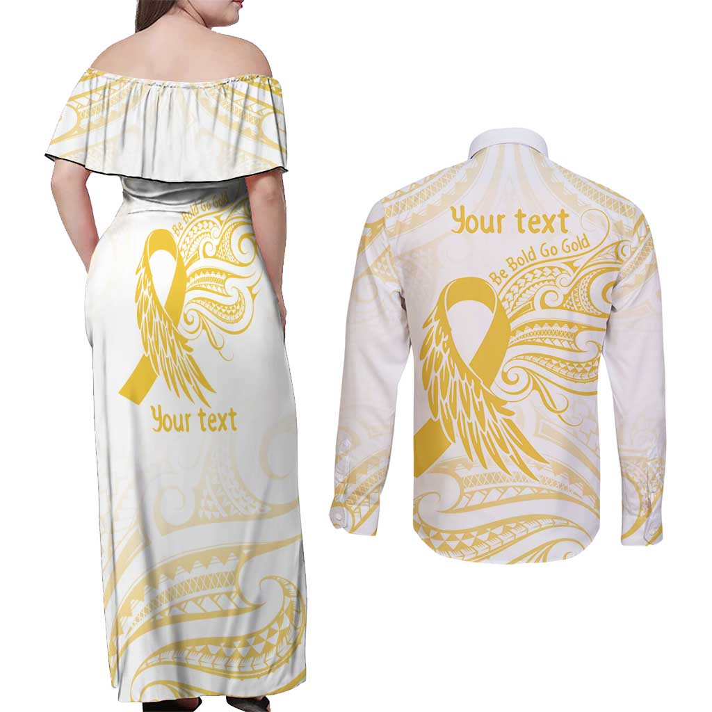 Be Bold Go Gold Polyneisan Ribbon Childhood Personalised Couples Matching Off Shoulder Maxi Dress and Long Sleeve Button Shirt