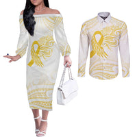 Be Bold Go Gold Polyneisan Ribbon Childhood Personalised Couples Matching Off The Shoulder Long Sleeve Dress and Long Sleeve Button Shirt