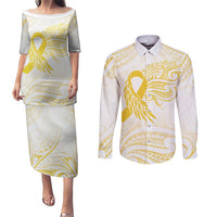 Be Bold Go Gold Polyneisan Ribbon Childhood Personalised Couples Matching Puletasi and Long Sleeve Button Shirt