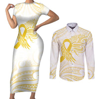 Be Bold Go Gold Polyneisan Ribbon Childhood Personalised Couples Matching Short Sleeve Bodycon Dress and Long Sleeve Button Shirt