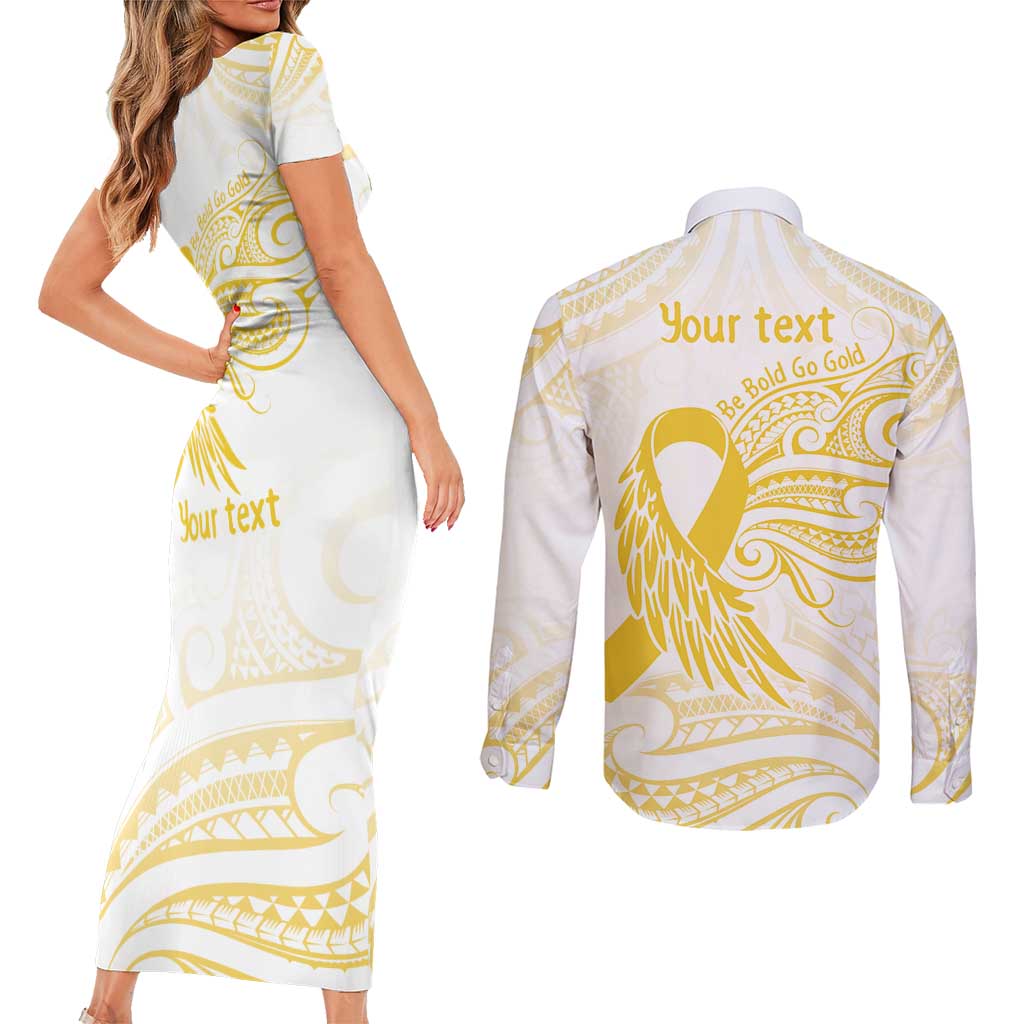 Be Bold Go Gold Polyneisan Ribbon Childhood Personalised Couples Matching Short Sleeve Bodycon Dress and Long Sleeve Button Shirt