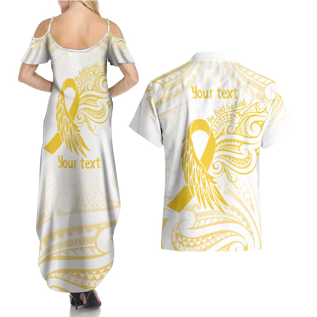 Be Bold Go Gold Polyneisan Ribbon Childhood Personalised Couples Matching Summer Maxi Dress and Hawaiian Shirt