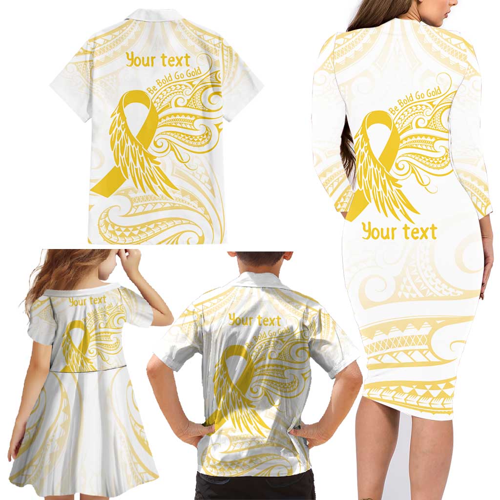 Be Bold Go Gold Polyneisan Ribbon Childhood Personalised Family Matching Long Sleeve Bodycon Dress and Hawaiian Shirt LT9 - Polynesian Pride