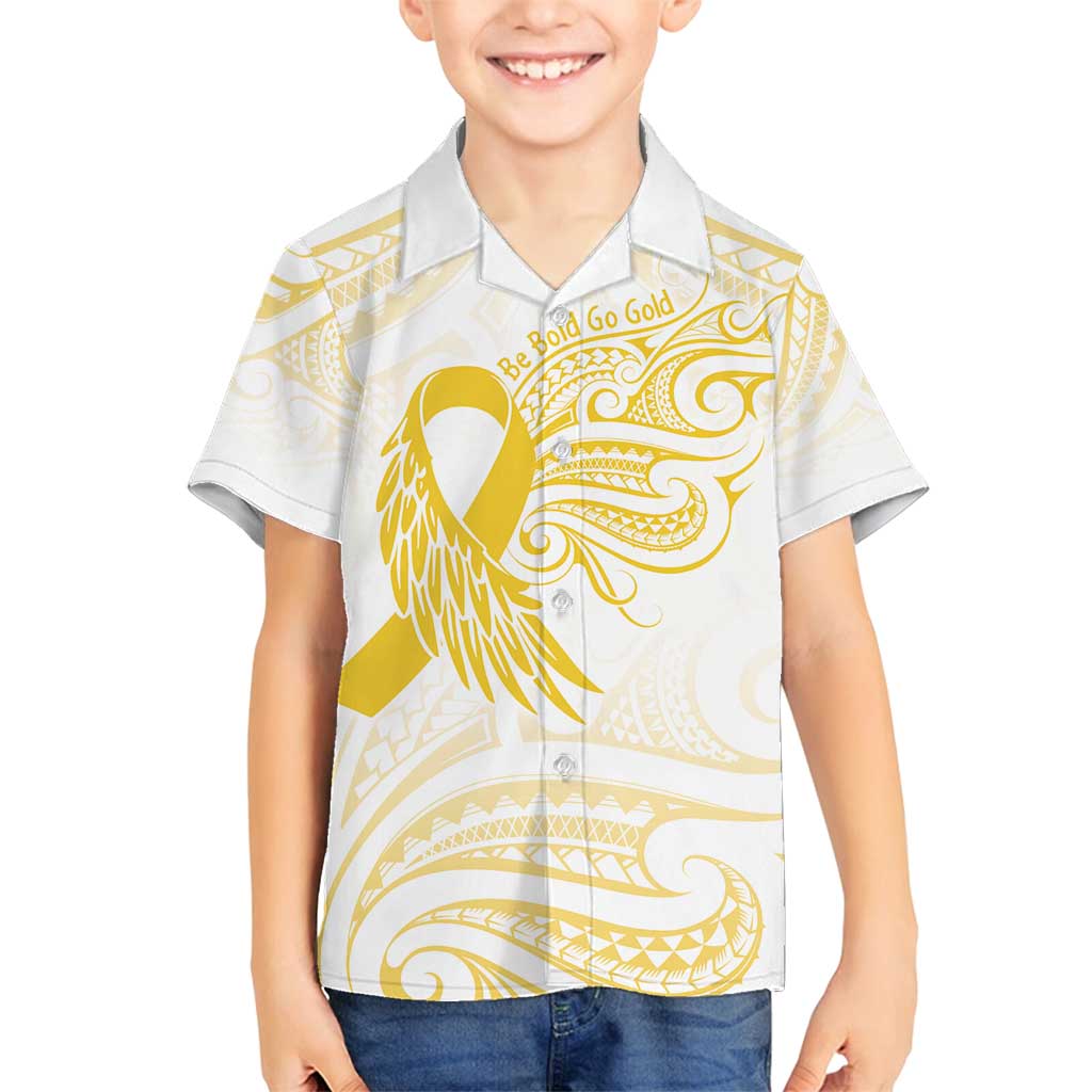 Be Bold Go Gold Polyneisan Ribbon Childhood Personalised Family Matching Long Sleeve Bodycon Dress and Hawaiian Shirt LT9 Son's Shirt Gold - Polynesian Pride