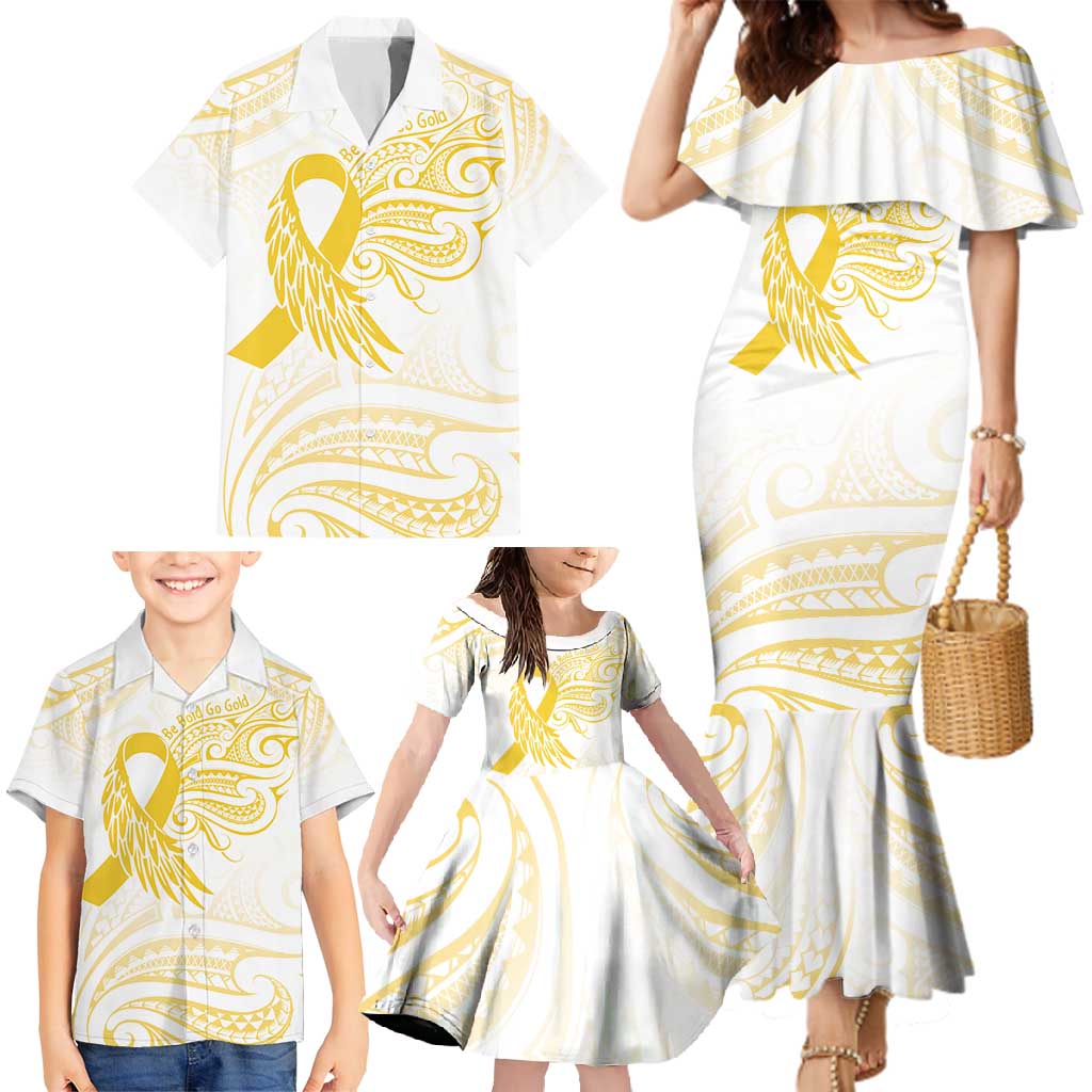 Be Bold Go Gold Polyneisan Ribbon Childhood Personalised Family Matching Mermaid Dress and Hawaiian Shirt LT9 - Polynesian Pride