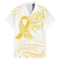 Be Bold Go Gold Polyneisan Ribbon Childhood Personalised Family Matching Puletasi and Hawaiian Shirt LT9 Dad's Shirt - Short Sleeve Gold - Polynesian Pride