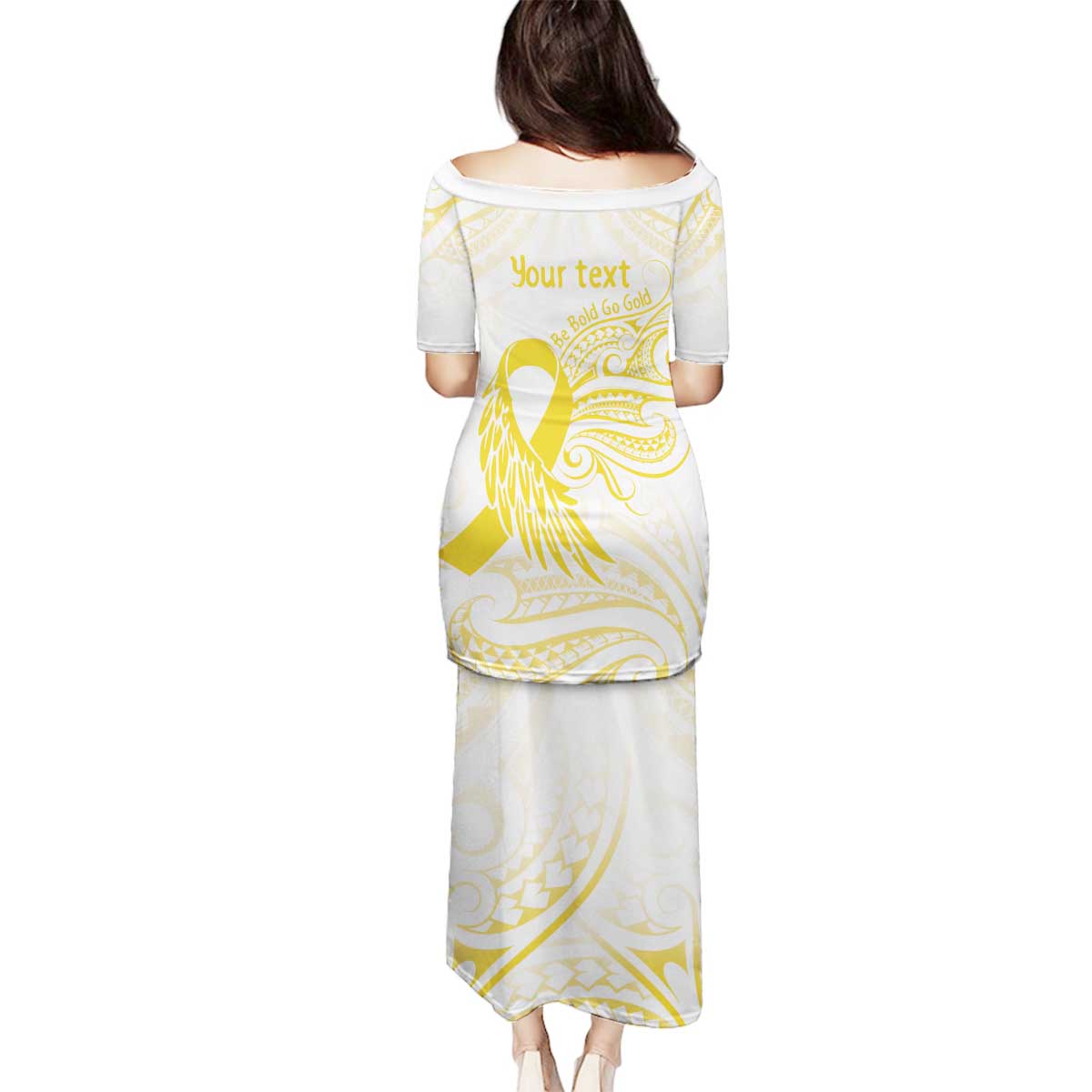 Be Bold Go Gold Polyneisan Ribbon Childhood Personalised Family Matching Puletasi and Hawaiian Shirt LT9 - Polynesian Pride
