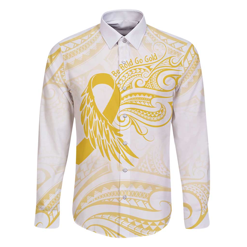 Be Bold Go Gold Polyneisan Ribbon Childhood Personalised Family Matching Short Sleeve Bodycon Dress and Hawaiian Shirt LT9 Dad's Shirt - Long Sleeve Gold - Polynesian Pride