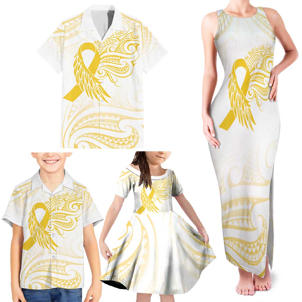 Be Bold Go Gold Polyneisan Ribbon Childhood Personalised Family Matching Tank Maxi Dress and Hawaiian Shirt