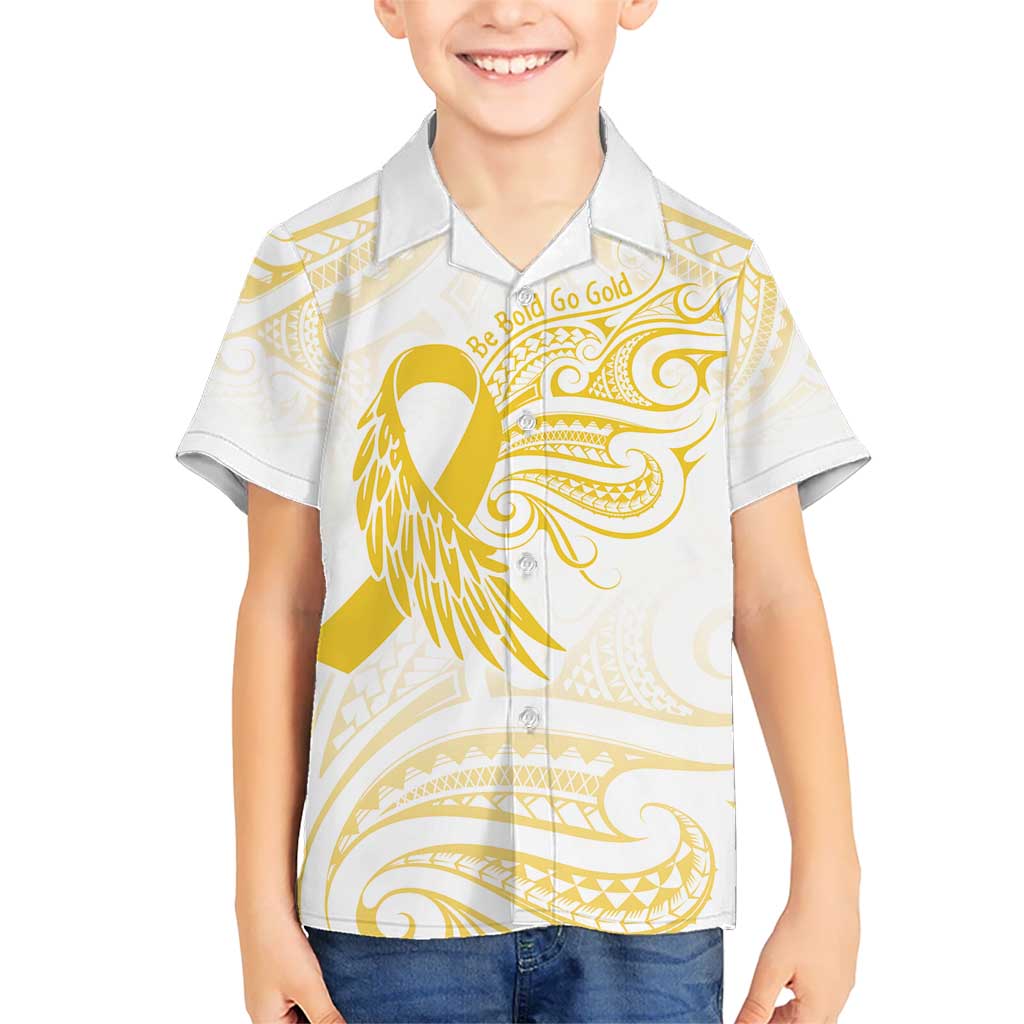 Be Bold Go Gold Polyneisan Ribbon Childhood Personalised Kid Hawaiian Shirt