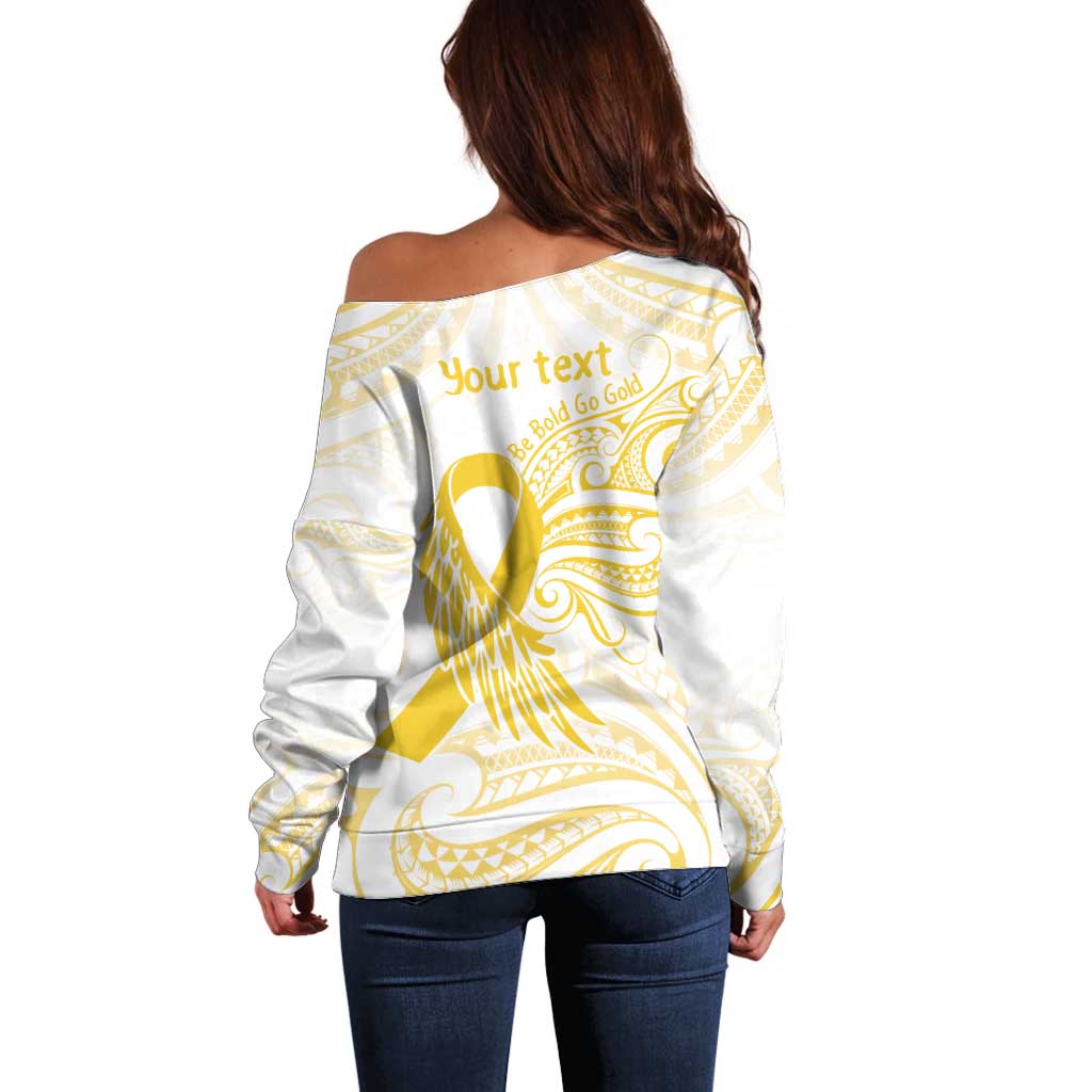 Be Bold Go Gold Polyneisan Ribbon Childhood Personalised Off Shoulder Sweater